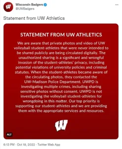 Wisconsin Volleyball Leak Statement from UW Athletic Department 